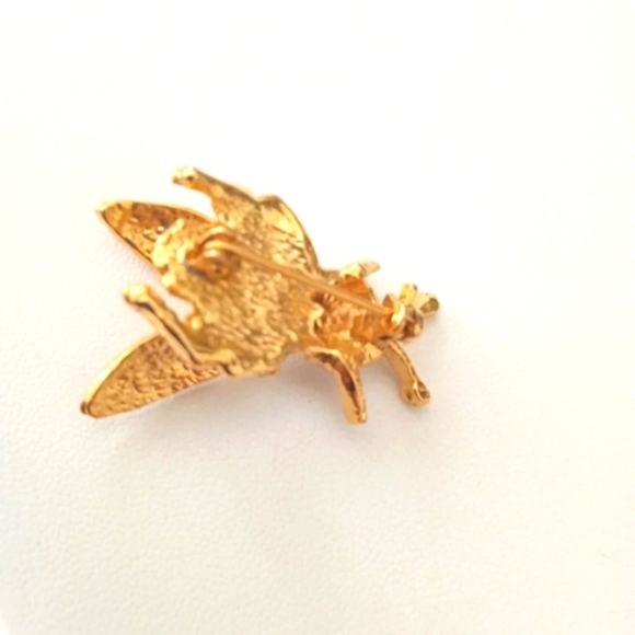 Bee Brooch Rhinestones Wings Move Green Rhinestone Eyes Fly 1980s 1.5" Insect - Picture 4 of 6